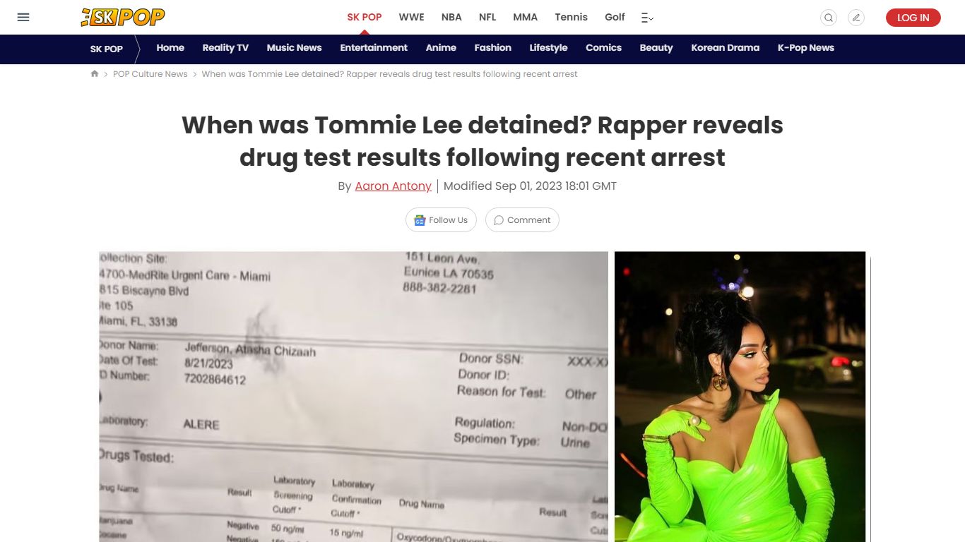 When was Tommie Lee detained? Rapper reveals drug test results ...
