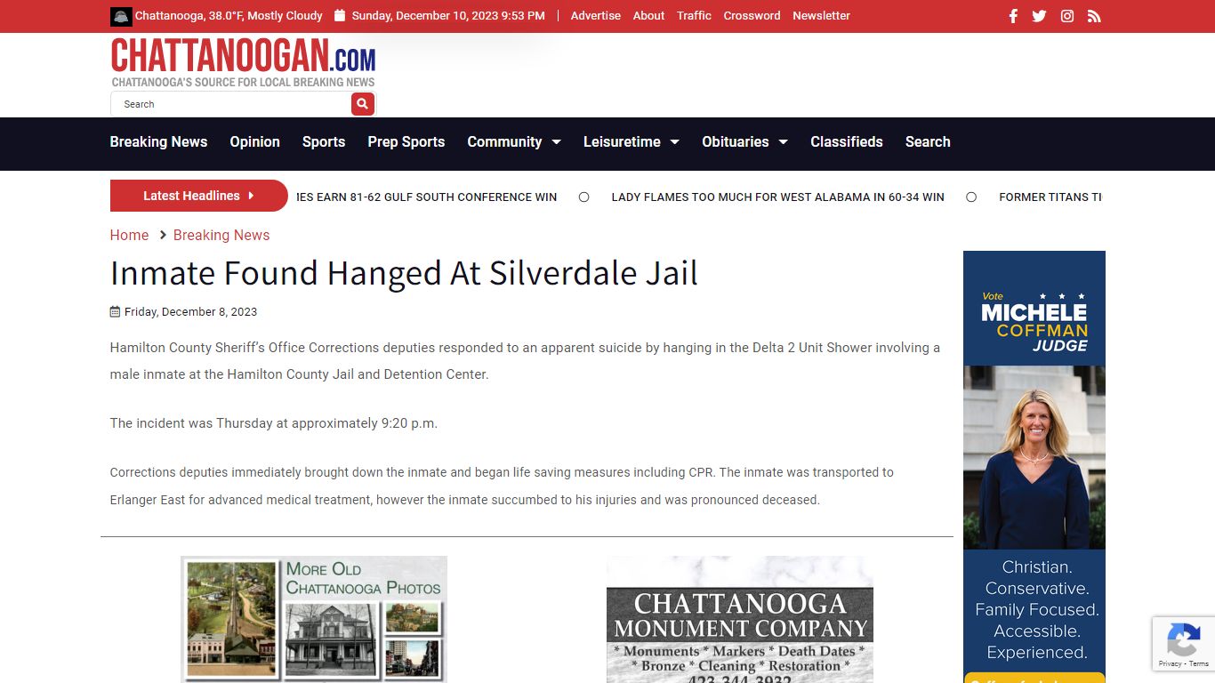 Inmate Found Hanged At Silverdale Jail - Chattanoogan.com